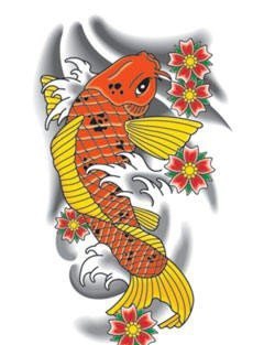 漂亮的彩色鲤鱼纹身图案手稿