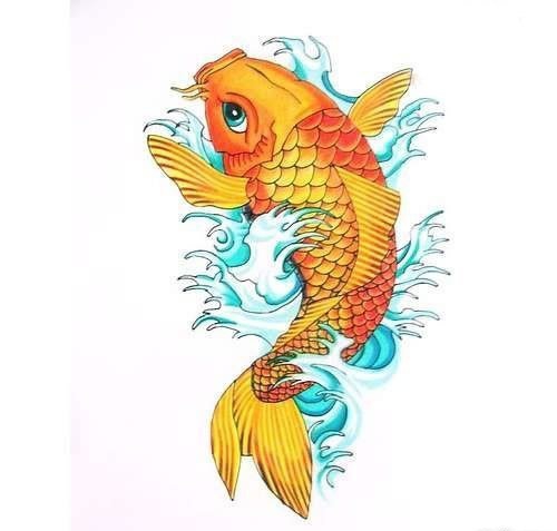 漂亮的彩色鲤鱼纹身图案手稿