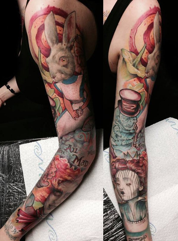 花臂抽象几何图形骷髅头眼睛纹身图案