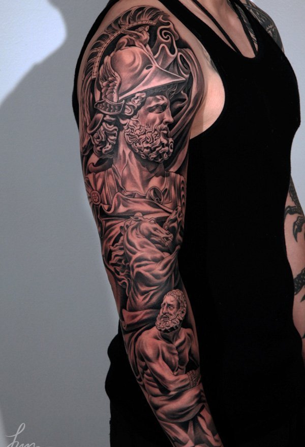 花臂抽象几何图形骷髅头眼睛纹身图案