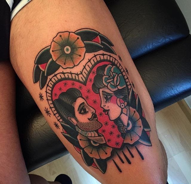 传统风格玫瑰花纹身图案