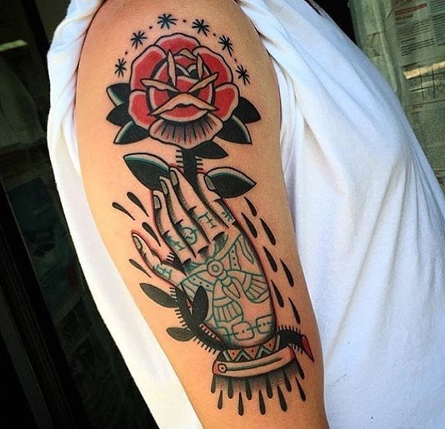 传统风格玫瑰花纹身图案