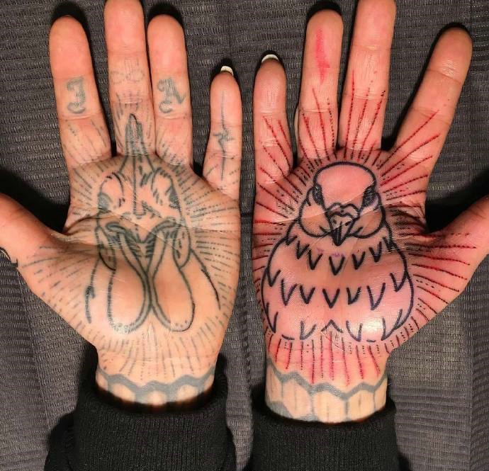 潮流时尚双手掌心图腾纹身刺青