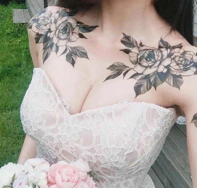 一组非常养颜的美女花朵纹身图案