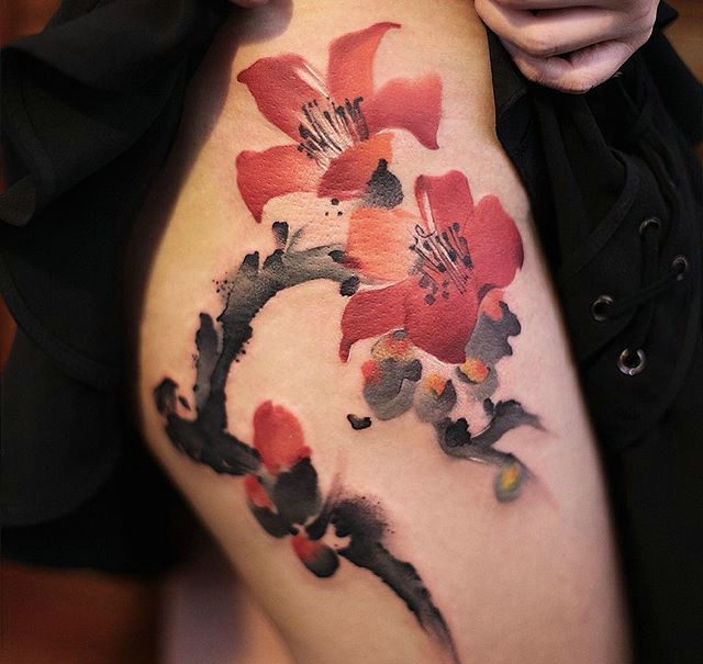 臀部最好的中国风水墨纹身图案