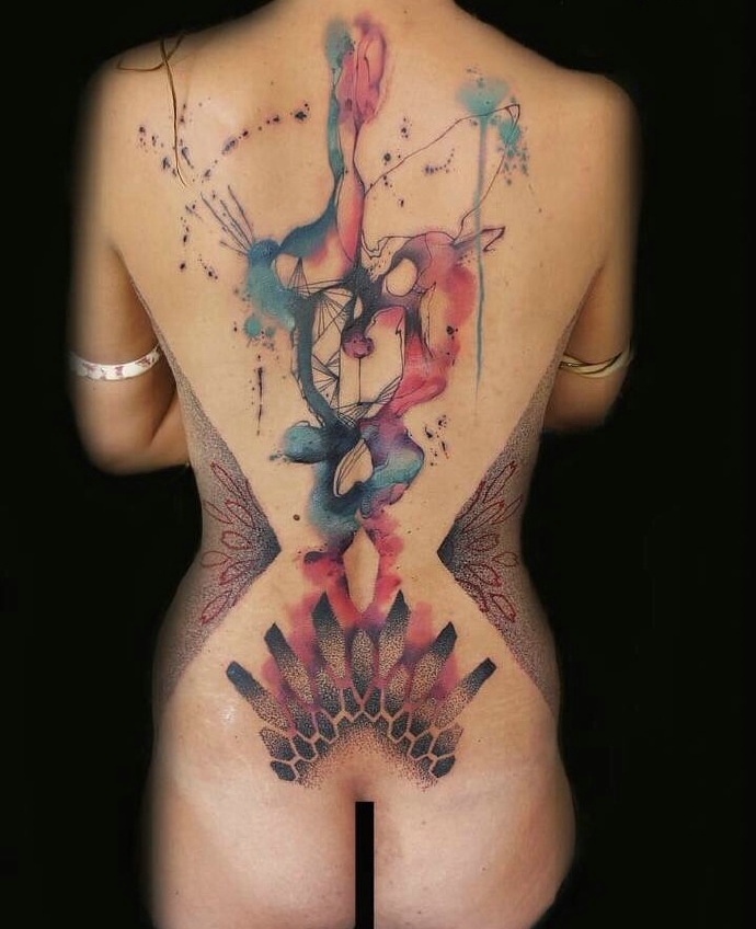 几何点刺线条水墨的完美结合纹身图案