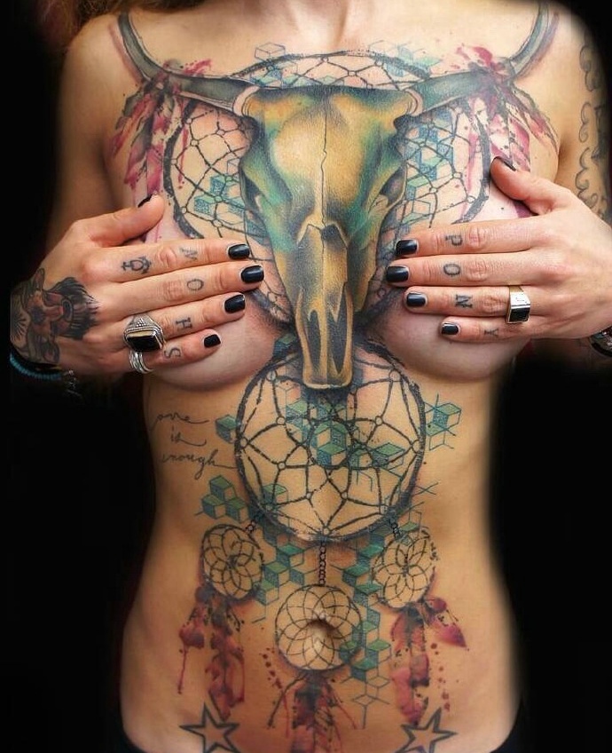 几何点刺线条水墨的完美结合纹身图案