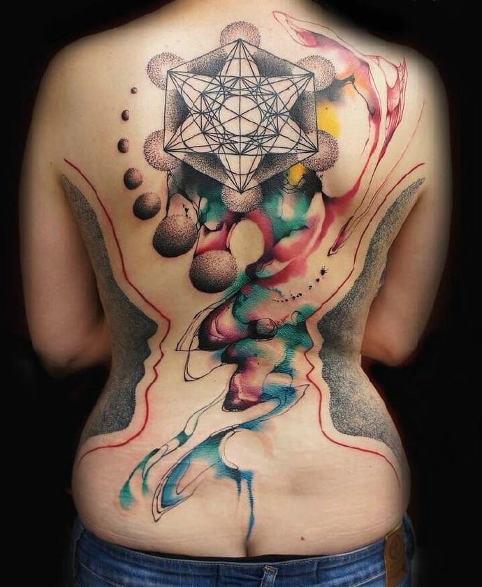 几何点刺线条水墨的完美结合纹身图案