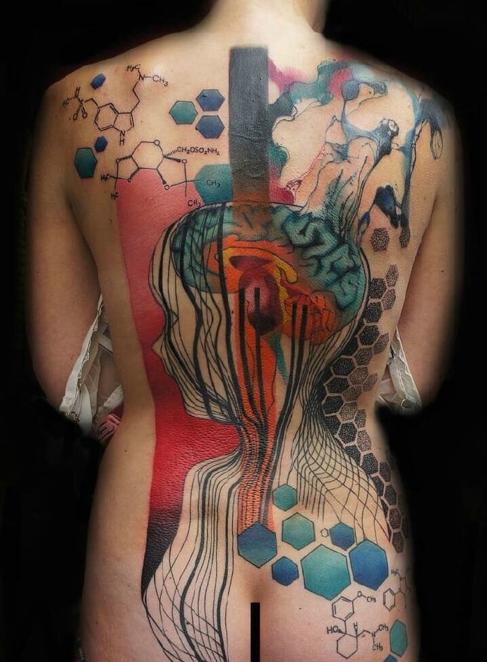 几何点刺线条水墨的完美结合纹身图案