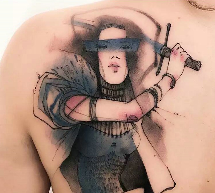 创意十足的后背动漫美女纹身图案