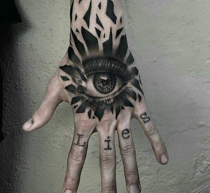手背3d眼球纹身图案清晰明了