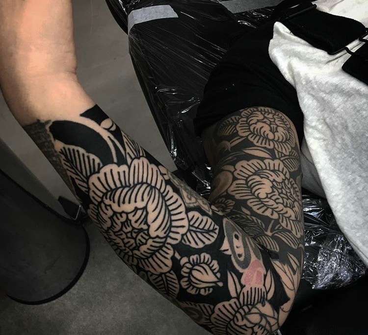 个性帅气的花臂花朵纹身图案