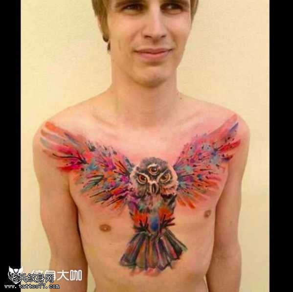 胸部全视猫头鹰纹身图案