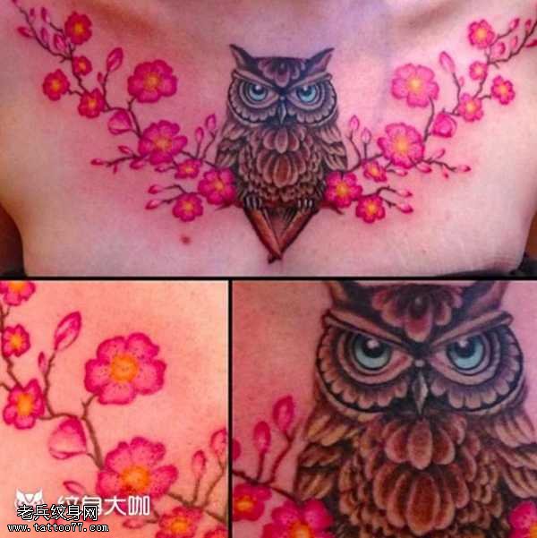 胸部猫头鹰纹身图案