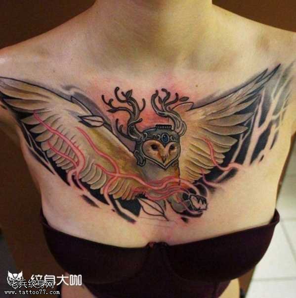 胸部猫头鹰纹身图案