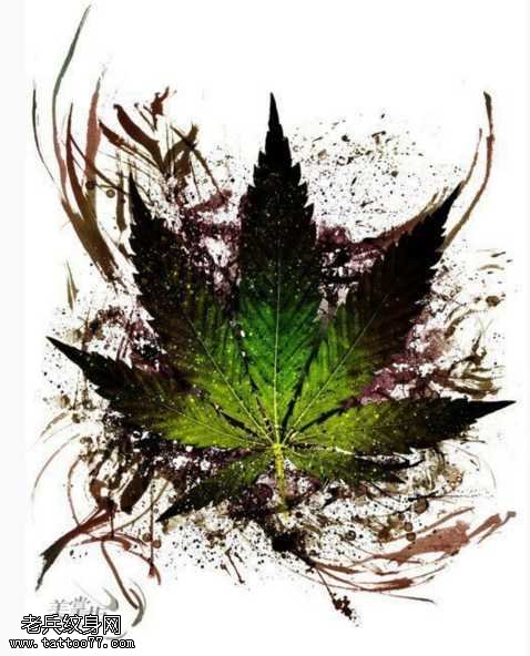 手稿大麻叶纹身图案