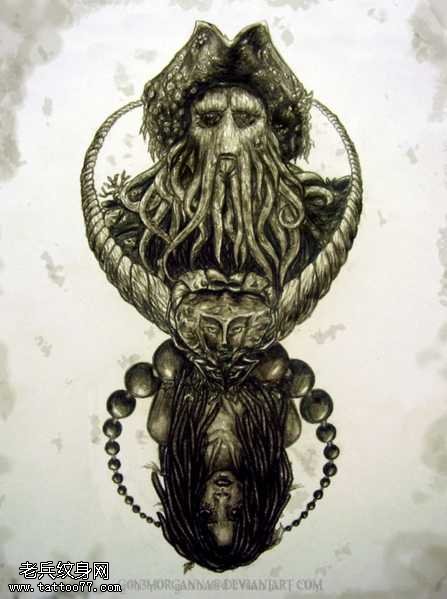 手稿章鱼船长纹身图案