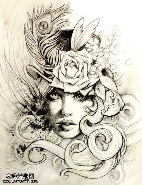 手稿人物纹身图案