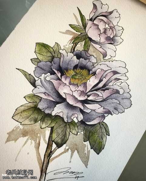 手稿富贵牡丹纹身图案