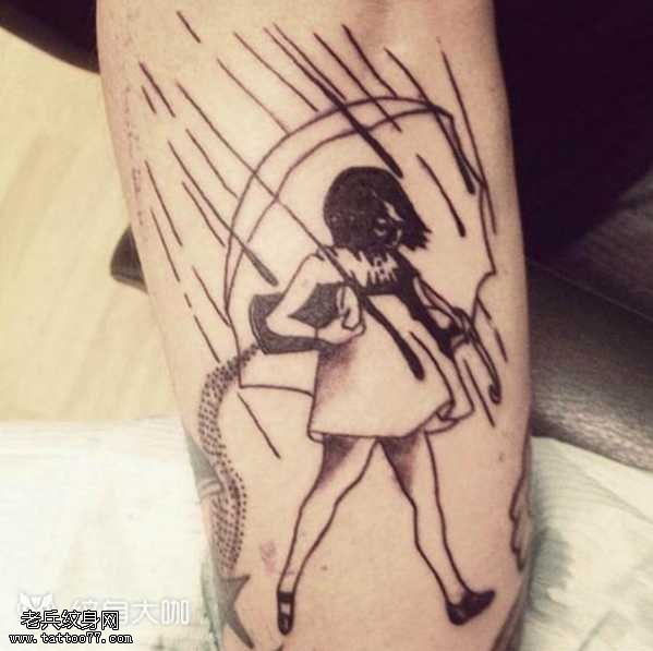 腿部小女孩纹身图案