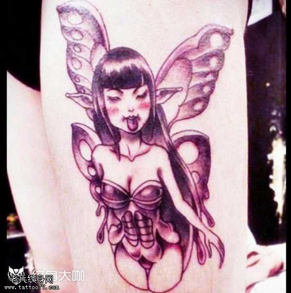 腿部小精灵纹身图案