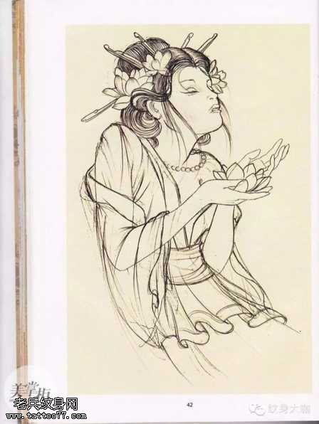 手稿艺妓线纹身图案