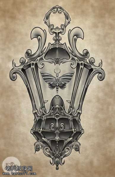 手稿鸟笼蝴蝶纹身图案