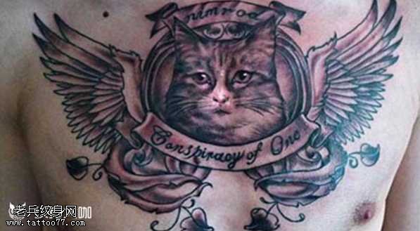 胸部猫翅膀纹身图案