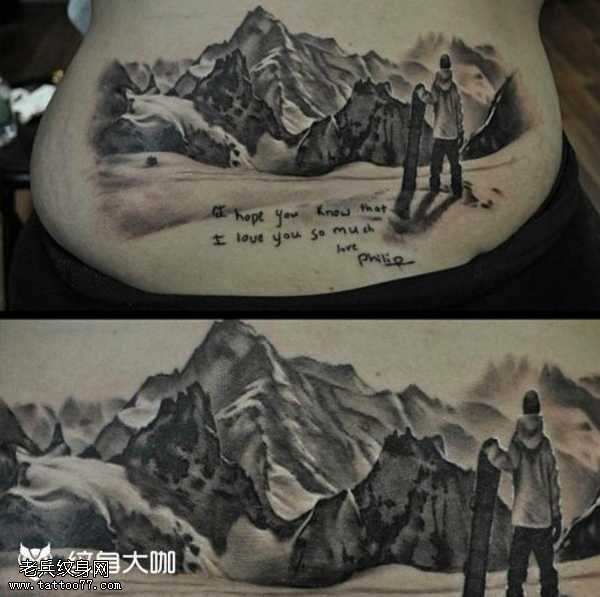 腰部雪山纹身图案