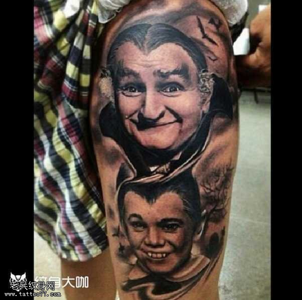 腿部肖像纹身图案