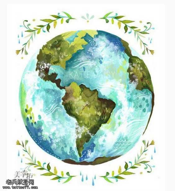 手稿地球仪纹身图案