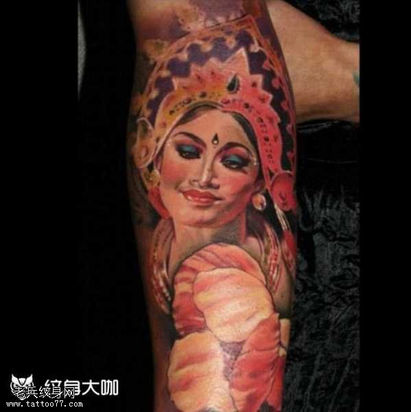 腿部京剧纹身图案