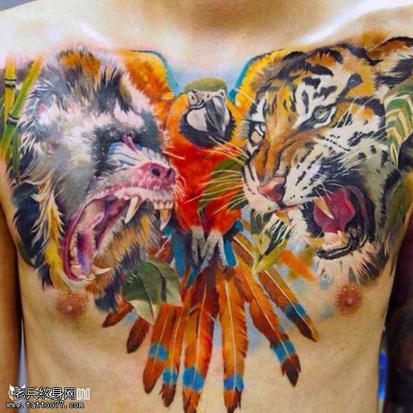 胸部虎纹身图案