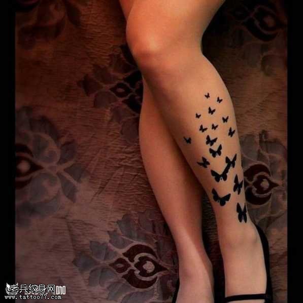 腿部一群小燕纹身图案
