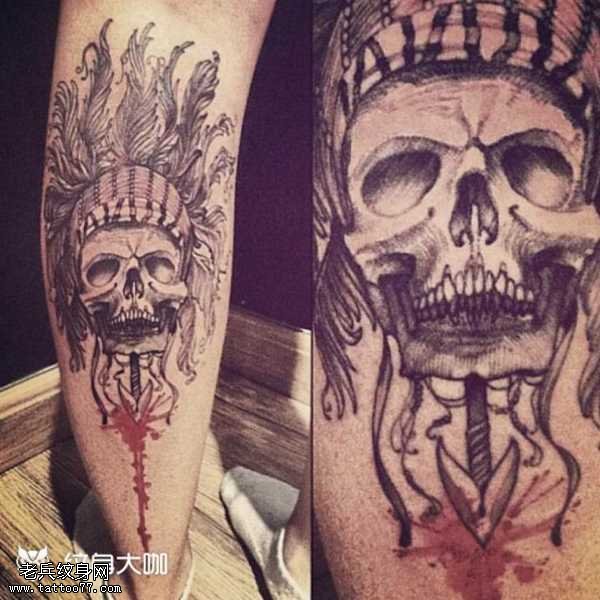 腿部骷髅纹身图案