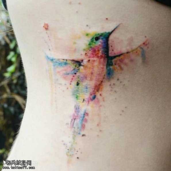 腰部小彩鸟纹身图案