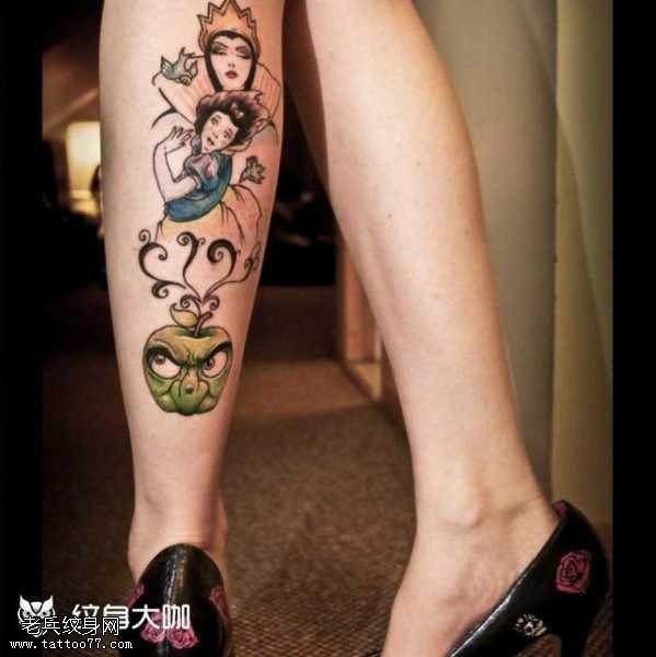 腿部公主纹身图案