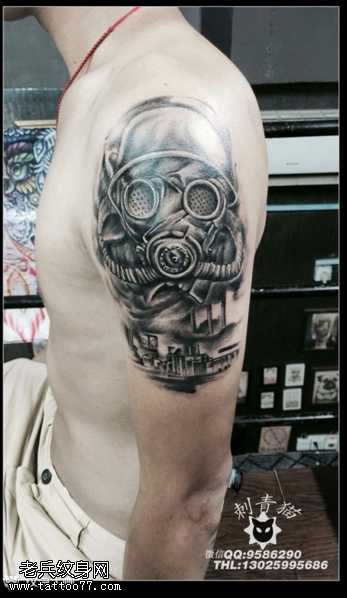 胳膊防毒面纹身图案