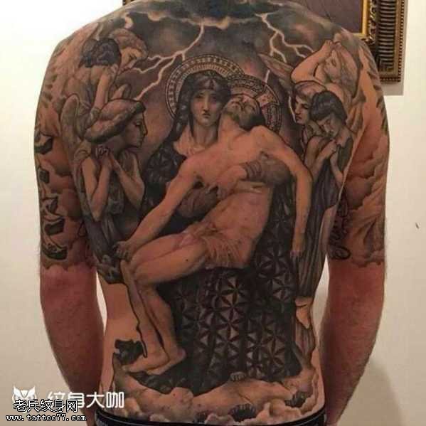 背部圣母耶稣纹身图案