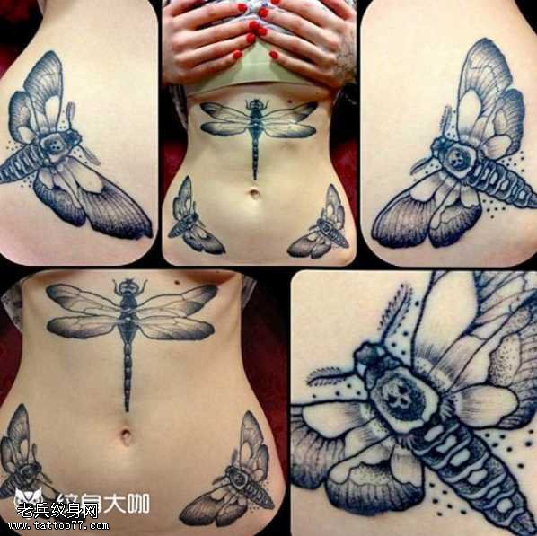 腰部飞蛾纹身图案