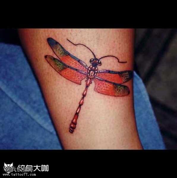 腿部蜻蜓纹身图案