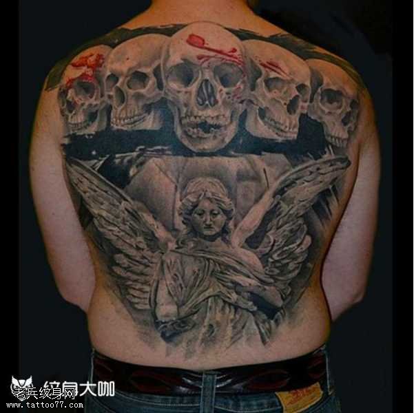 背部天使骷髅纹身图案