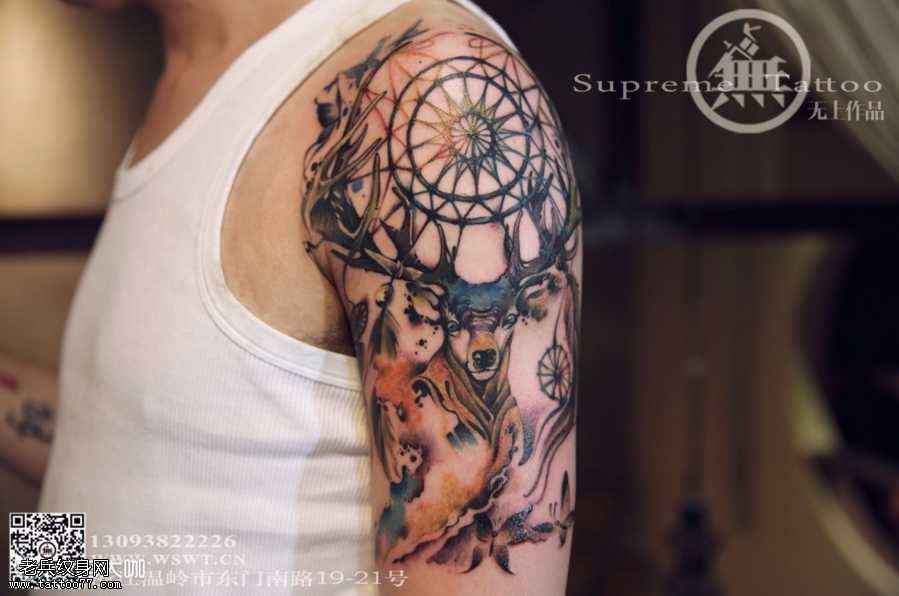 胳膊捕梦网鹿纹身图案