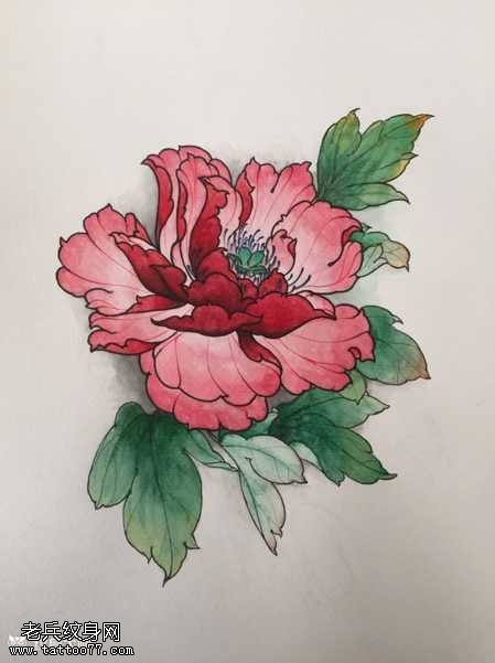 手稿牡丹花纹身图案