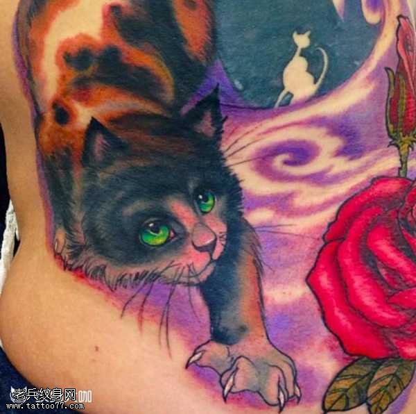 腰部猫咪纹身图案