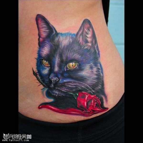 腰部猫咪纹身图案