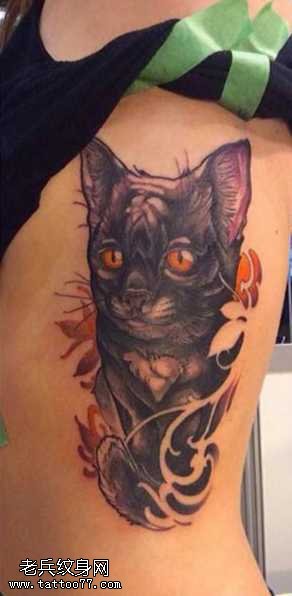 腰部猫纹身图案