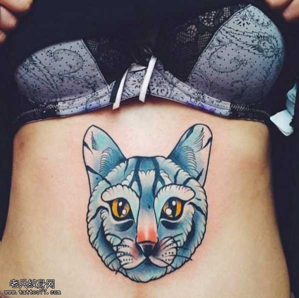 腰部白猫纹身图案