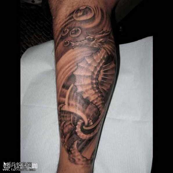 腿部海马纹身图案