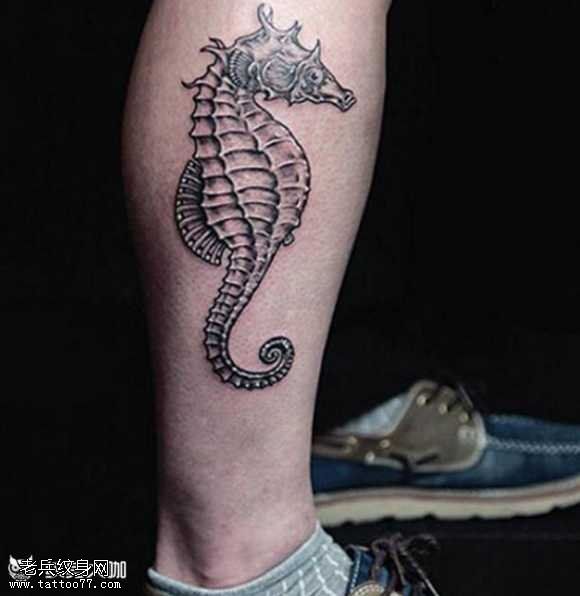 腿部海马纹身图案